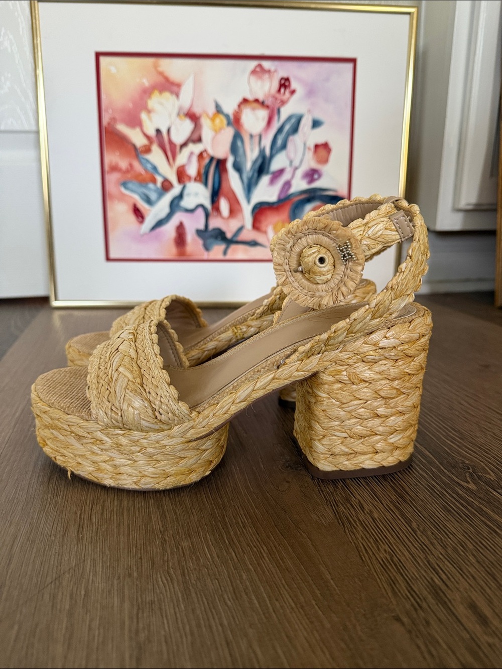 Sam Edelman Natural Straw Woven Platform Sandals